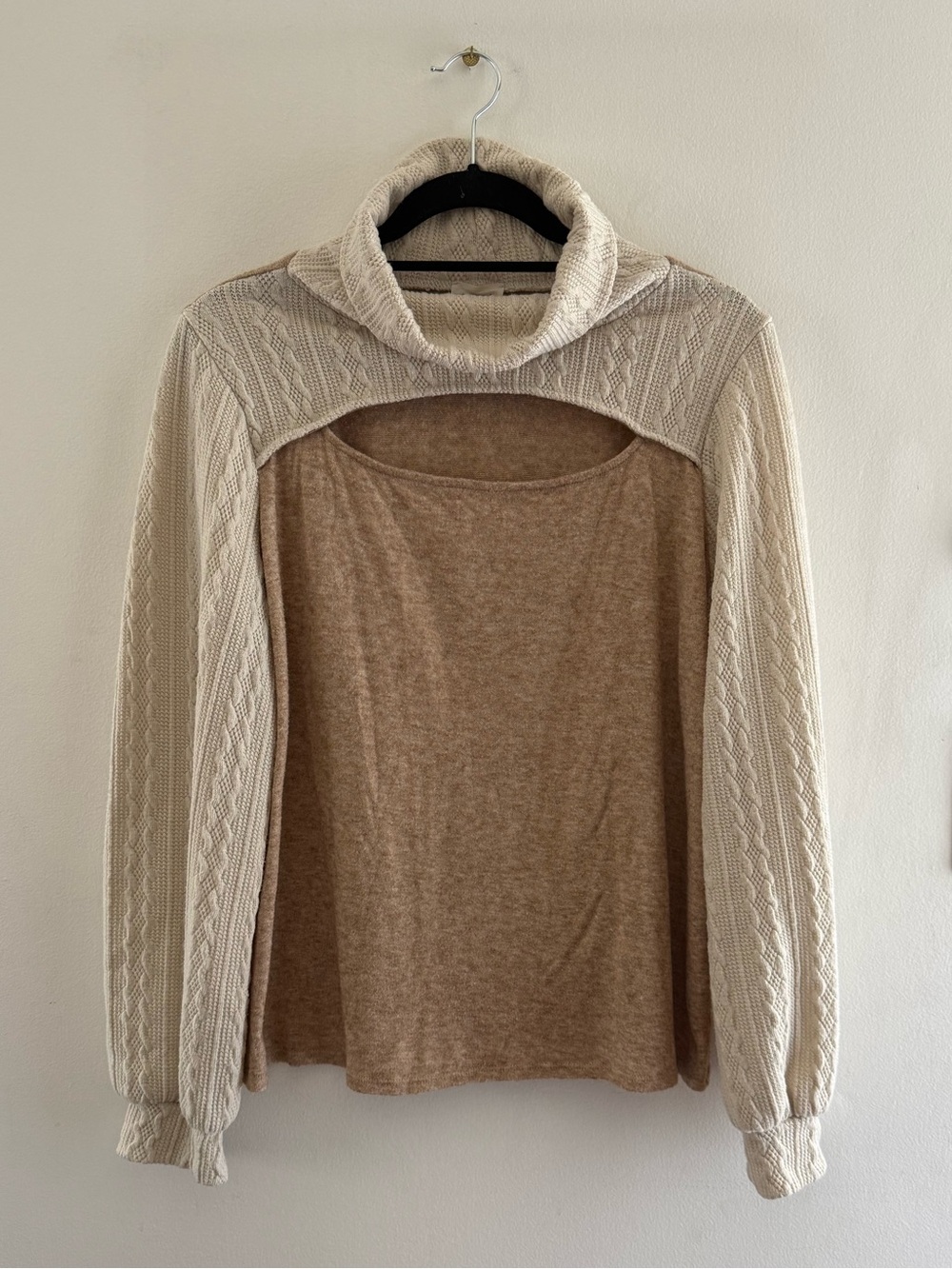 BiBi Cable-Knit Cowl Neck Cut Out Sweater